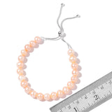 Sterling Silver Freshwater Peach Pearl Adjustable Sliding Bolo Bracelet 60 cts.