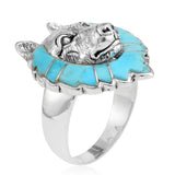 Sterling Silver Arizona Mojave Blue Turquoise Wolf Head Men's Ring (Size 13)