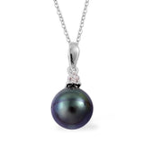 Sterling Silver 10mm Tahitian Pearl Lever Back Earrings & Pendant with 18" Chain Set