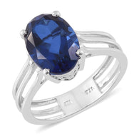 Platinum over Sterling Silver BLUE QUARTZ Open Split Shank Ring