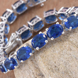 Platinum over Sterling Silver Brazilian Blue Quartz Line Bracelet