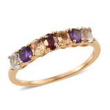 14K Yellow Gold over Sterling Silver Multi 7 Gemstone Ring