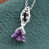 Sterling Silver Trillion Cut Amethyst and Thai Black Spinel with 20" Chain