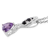 Sterling Silver Trillion Cut Amethyst and Thai Black Spinel with 20" Chain