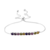 Sterling Silver Multi Colored CZ Adjustable Sliding Bracelet