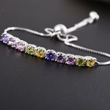 Sterling Silver Multi Colored CZ Adjustable Sliding Bracelet