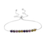 Sterling Silver Multi Colored CZ Adjustable Sliding Bracelet