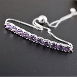 Sterling Silver Bluish Purple CZ Adjustable Sliding Bracelet