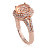 14K Rose Gold Sterling Silver Moganite Simulant & Lab Grown White Sapphire Halo Ring (Size 7 only)