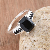 Sterling Silver Cushion Cut Thai Black Spinel Ring (size 5)