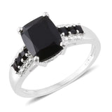 Sterling Silver Cushion Cut Thai Black Spinel Ring (size 5)