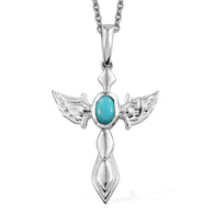 Sterling Silver Mexican Blue Turquoise Winged Cross with Chain (20 in)