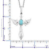 Sterling Silver Mexican Blue Turquoise Winged Cross with Chain (20 in)