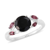 Sterling Silver Thai Black Spinel & Rhodolite Garnet Ring (size 5)