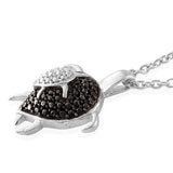 Black Rhodium & Sterling Silver Mother/Baby Turtle Pendant Black Diamond Accent 20"