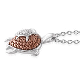 14K Rose Gold & Sterling Silver Mother/Baby Turtle Pendant with Champagne Diamond Accent 20" Chain