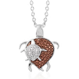 14K Rose Gold & Sterling Silver Mother/Baby Turtle Pendant with Champagne Diamond Accent 20" Chain