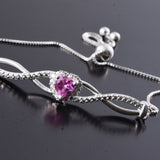 Sterling Silver Lab Grown Pink SAPPHIRE Eternity & Heart Adjustable Bracelet