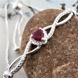 Sterling Silver Lab Grown Red RUBY Eternity & Heart Adjustable Bracelet