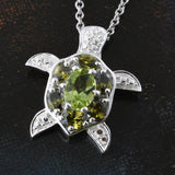 Sterling Silver Peridot & Green Simulated CZ Diamond Turtle Pendant on 20" Chain