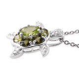 Sterling Silver Peridot & Green Simulated CZ Diamond Turtle Pendant on 20" Chain