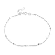 Sterling Silver Station Bead Adjustable Bracelet/Anklet 9"-10"