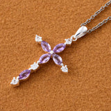 Sterling Silver Marquee Cut AMETHYST & ZIRCON Cross Pendant & 20" Chain