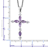 Sterling Silver Marquee Cut AMETHYST & ZIRCON Cross Pendant & 20" Chain