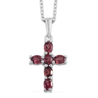 Platinum over Sterling Silver Rhodolite GARNET Cross Pendant & 20" Chain