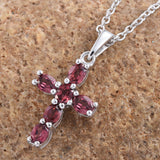 Platinum over Sterling Silver Rhodolite GARNET Cross Pendant & 20" Chain