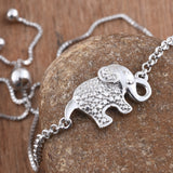 Platinum Sterling Silver White Diamond Accent Elephant Adjustable Bracelet