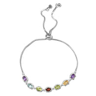 Sterling Silver Multi Gemstone Halo Adjustable Sliding Bolo Bracelet (3.36cts)