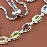 Sterling Silver Multi Gemstone Halo Adjustable Sliding Bolo Bracelet (3.36cts)