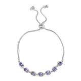 Sterling Silver Rose De France AMETHYST Halo Adjustable Bolo Bracelet 2.84cts