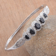 Platinum over Bond Brass 5.4cts Black SAPPHIRE Bangle Bracelet (size 7.25")