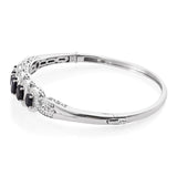 Platinum over Bond Brass 5.4cts Black SAPPHIRE Bangle Bracelet (size 7.25")