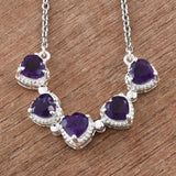 Sterling Silver African AMETHYST 3.10 ct. Heart Halo 18" S. Steel Necklace