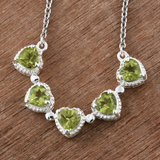 Sterling Silver Chinese PERIDOT 2.65 cts. Heart Halo 18" S. Steel Necklace