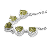 Sterling Silver Chinese PERIDOT 2.65 cts. Heart Halo 18" S. Steel Necklace