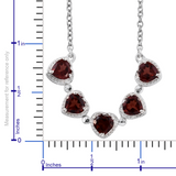 Sterling Silver Mozambique GARNET 3 ct Heart Halo 18" S. Steel Necklace