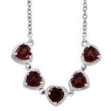 Sterling Silver Mozambique GARNET 3 ct Heart Halo 18" S. Steel Necklace