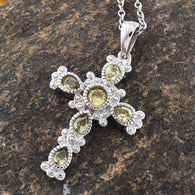 Platinum over Bonded Brass Yellow CZ Cross Pendant with 20" Chain