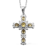 Platinum over Bonded Brass Yellow CZ Cross Pendant with 20" Chain