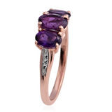 14K Rose Gold over Sterling Silver Oval African AMETHYST Trilogy Ring