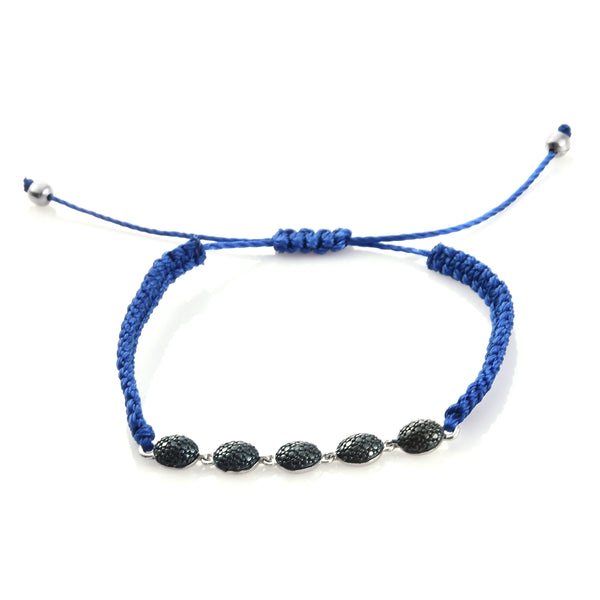 Platinum/Sterling Silver Blue Diamond Accent Friendship Cord Bracelet