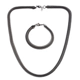 ION Plated Black Stainless Steel Foxtail Necklace 24" and Bracelet 8" Set