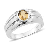 Stainless Steel 1.15 ct. Yellow Brazilian Citrine Signet Men's Ring (Size 10)