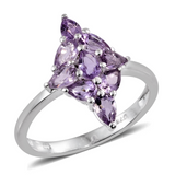 Sterling Silver Pear Shaped Rose De France AMETHYST Cluster Ring