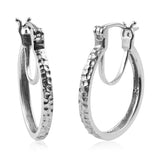 Platinum over Sterling Silver (3.4g) Hammered Hoop Earrings 1 1/2"