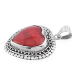 Bali Handmade Sterling Silver Red Sponge CORAL Heart Pendant FREE Sterling Silver Chain